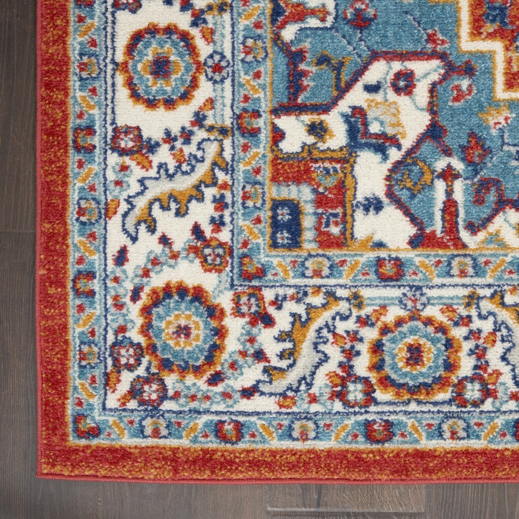 2' X 8' Red And Ivory Medallion Runner Rug