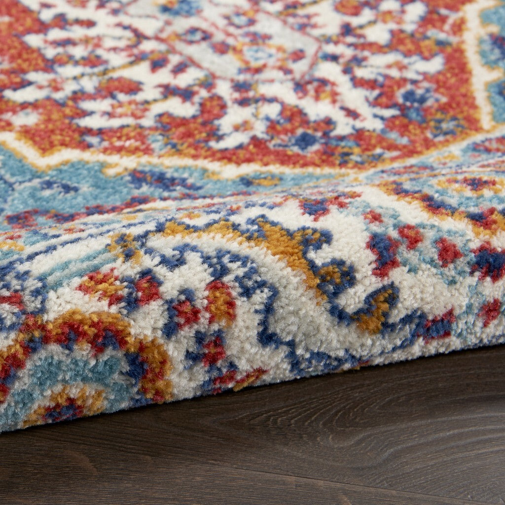 2' X 8' Red And Ivory Medallion Runner Rug