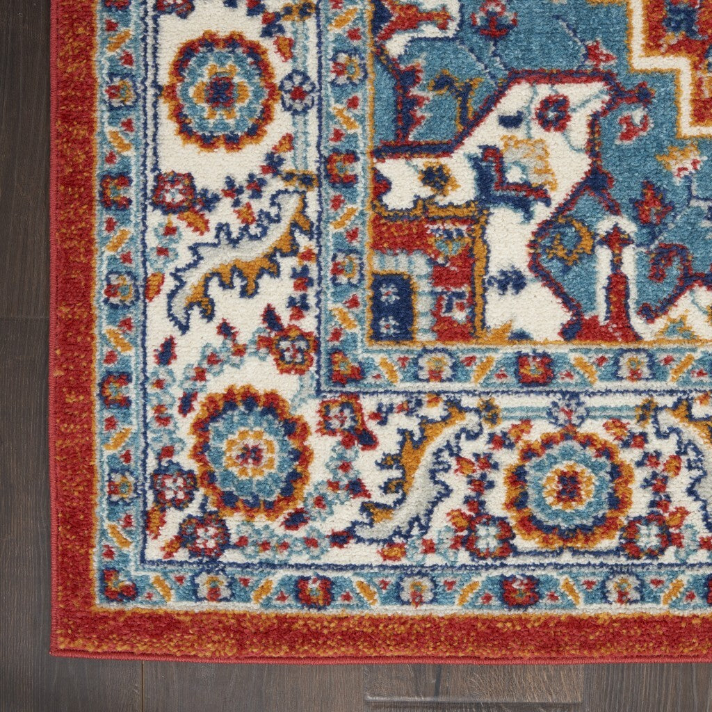 5' X 7' Red And Ivory Medallion Area Rug