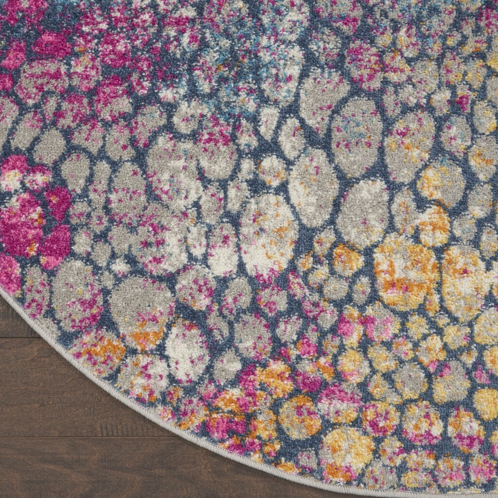 4' Round Yellow And Pink Coral Reef Area Rug