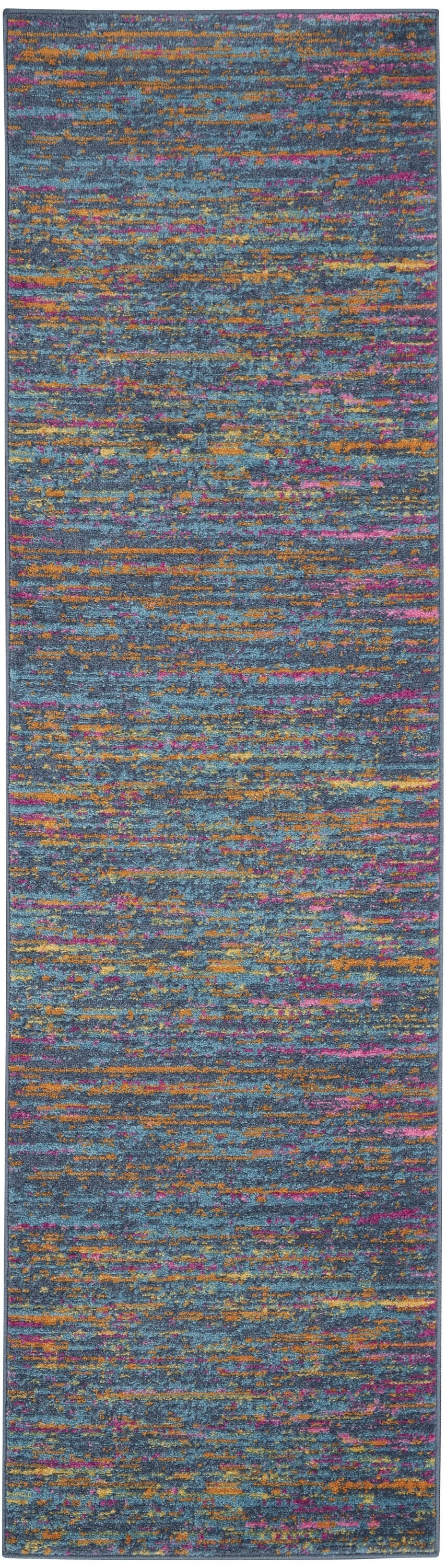 2' X 6' Blue Distressed Striations Runner Rug