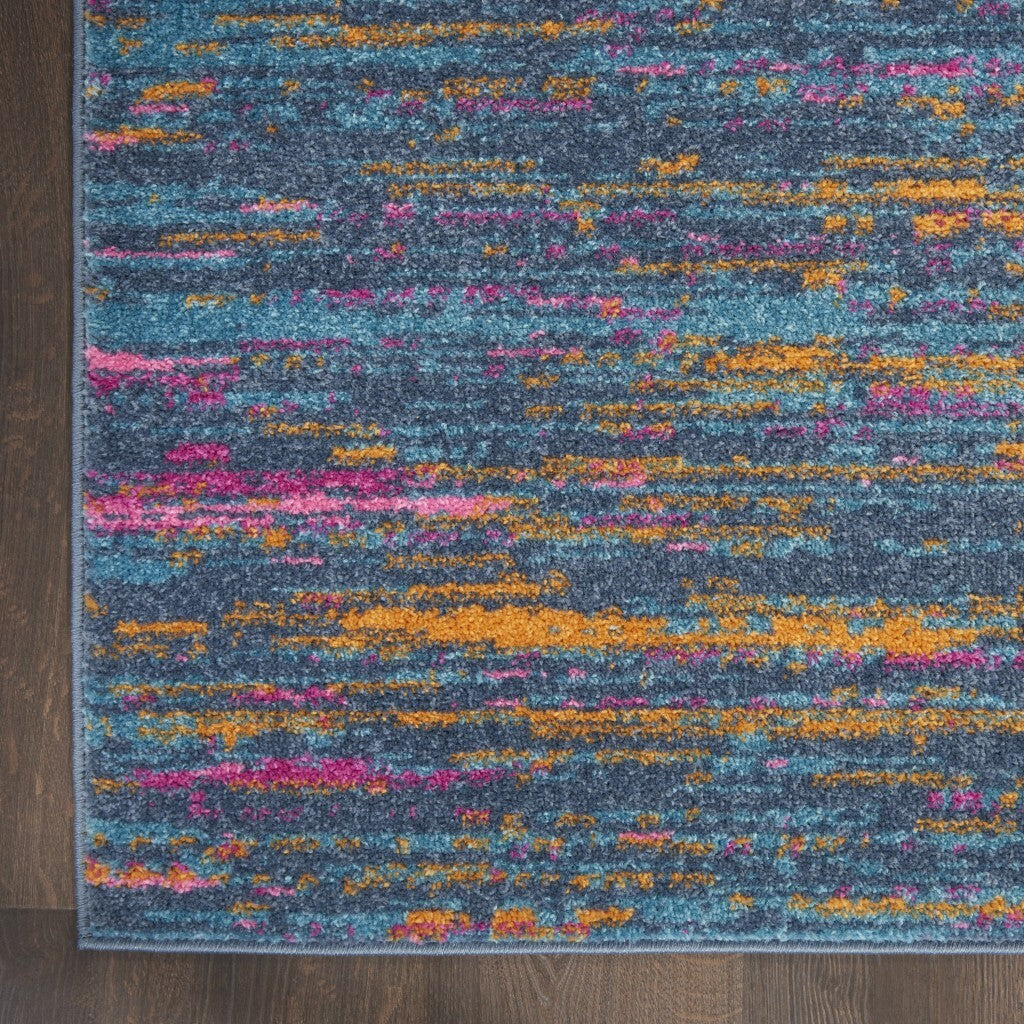 2' X 6' Blue Distressed Striations Runner Rug