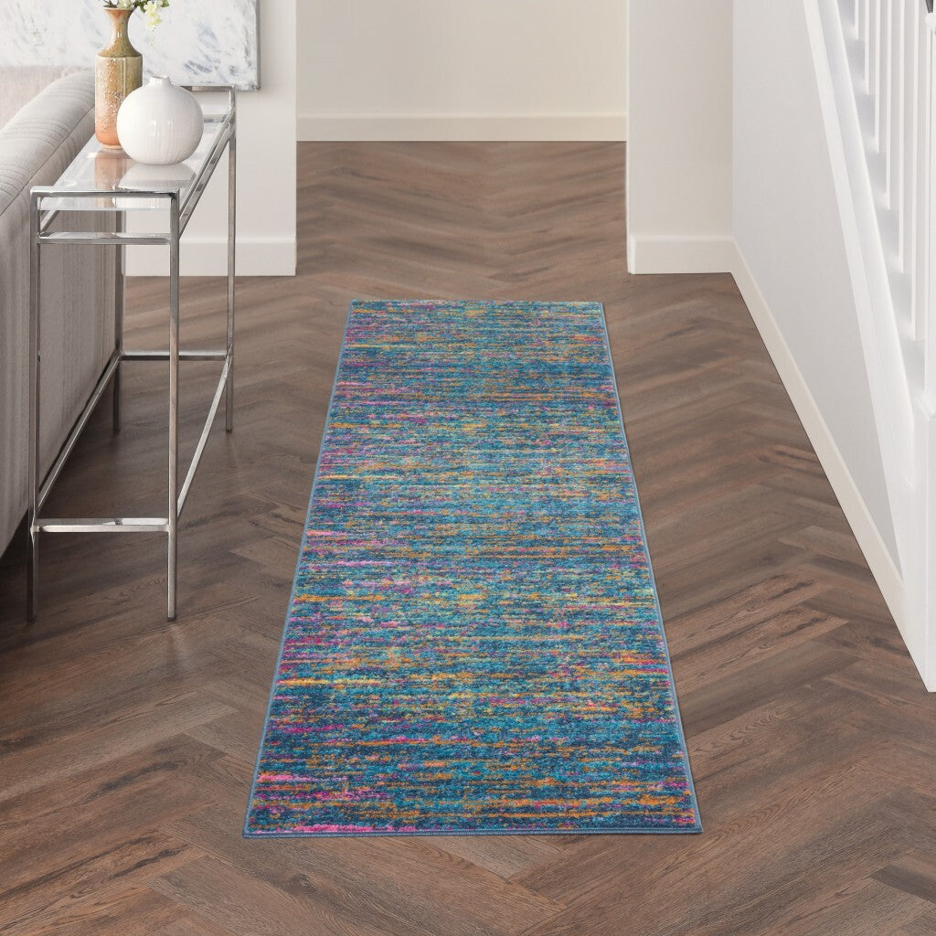 2' X 6' Blue Distressed Striations Runner Rug