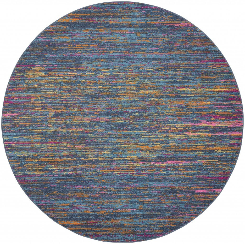 4' Round Blue Distressed Striations Area Rug