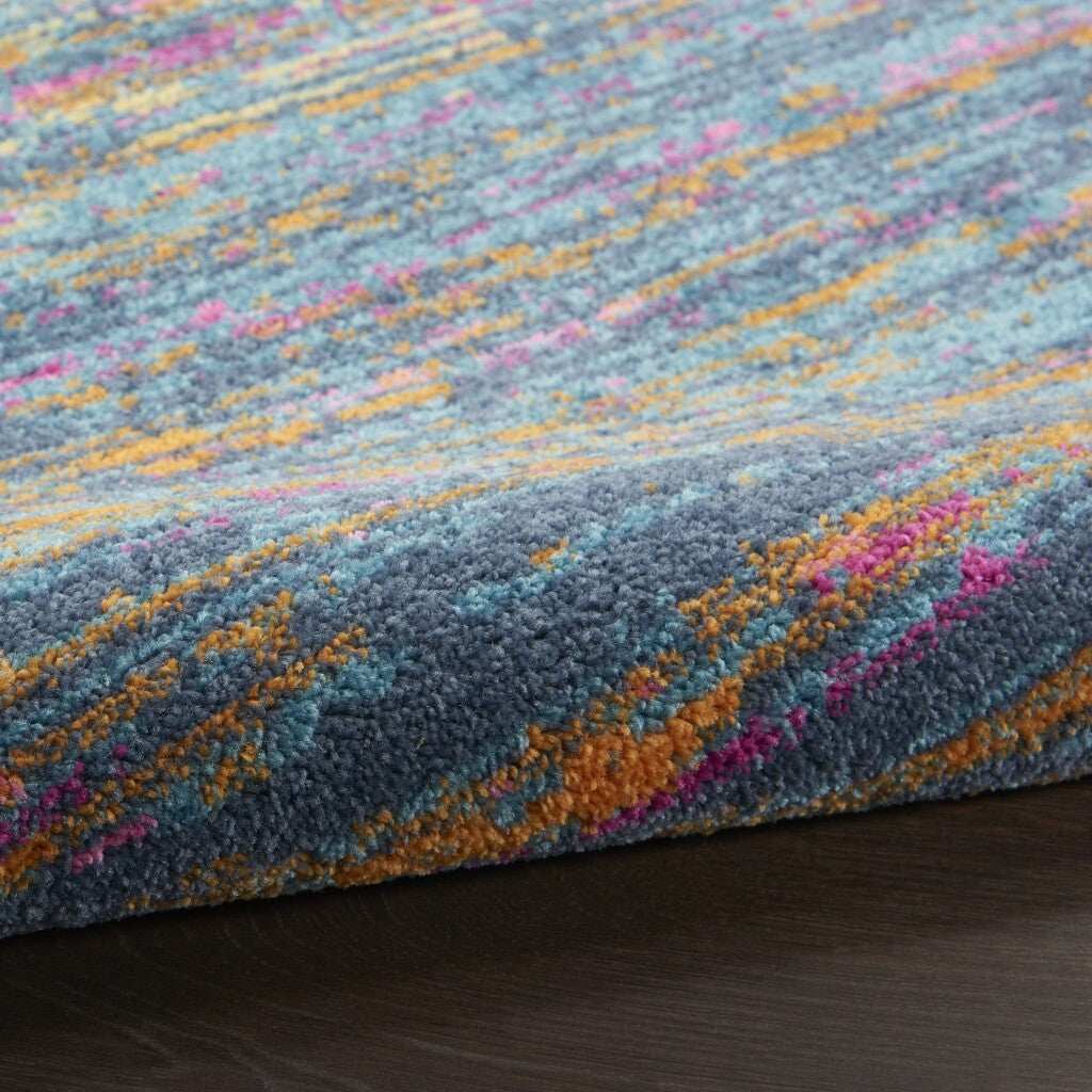 4' Round Blue Distressed Striations Area Rug