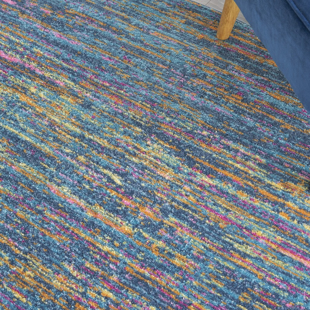 4' Round Blue Distressed Striations Area Rug