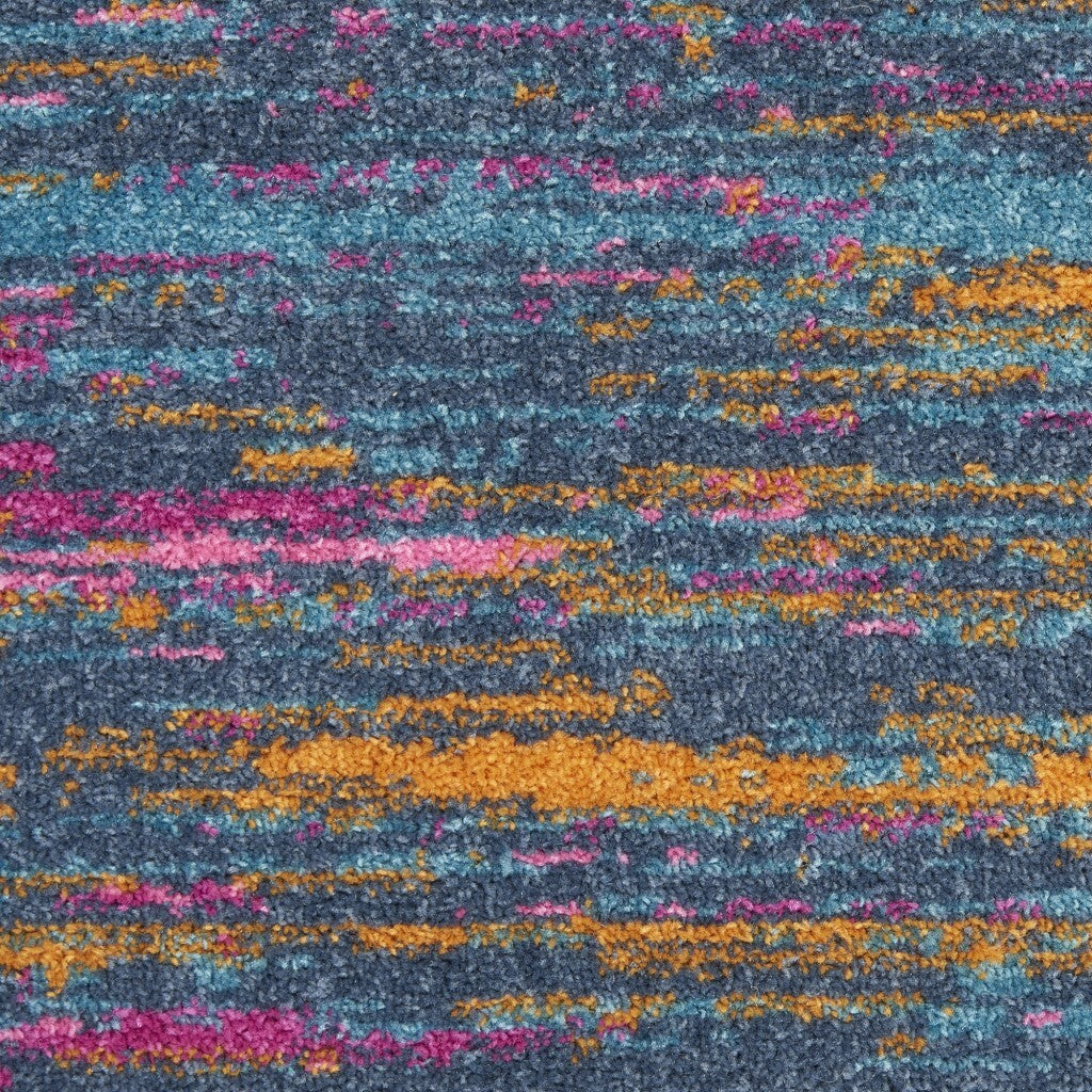 4' Round Blue Distressed Striations Area Rug