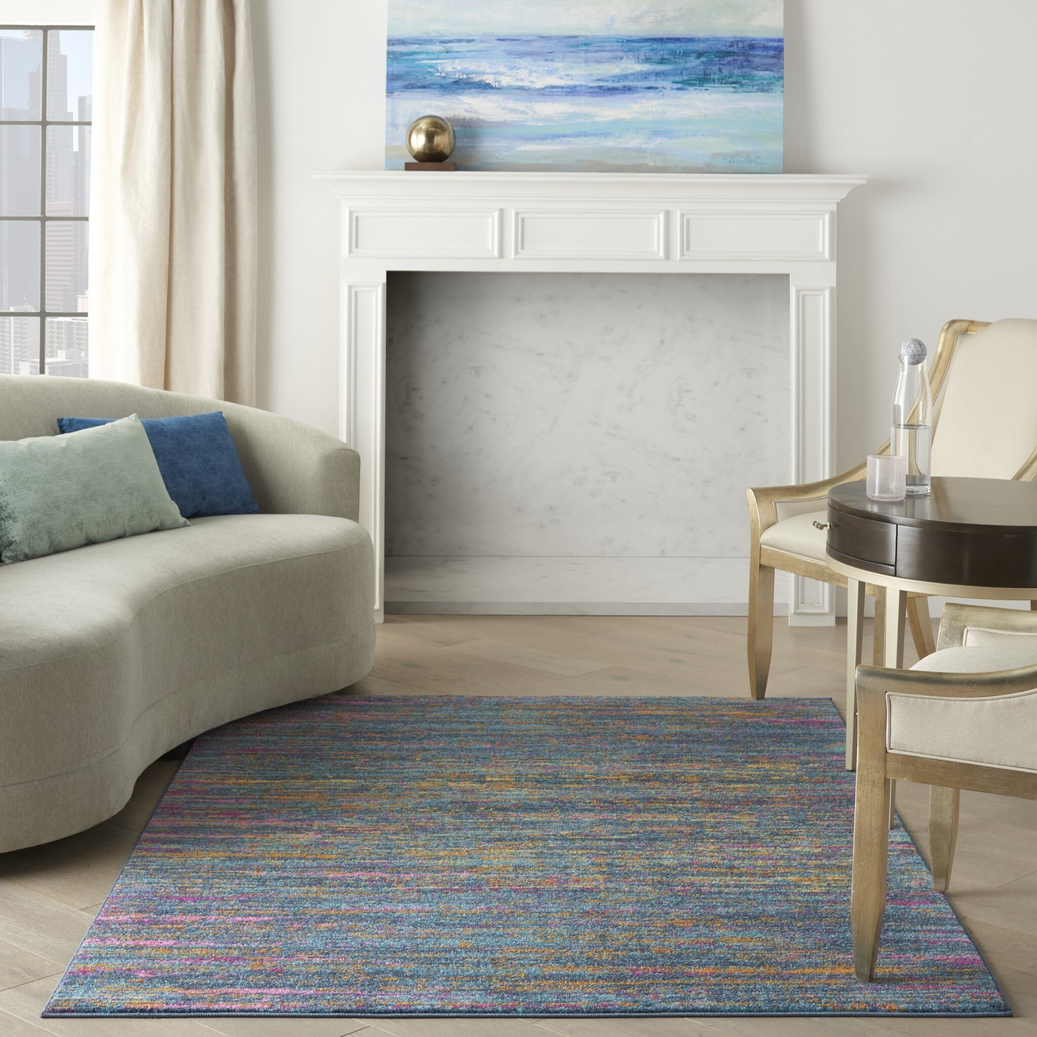 5' X 7' Blue Distressed Striations Area Rug