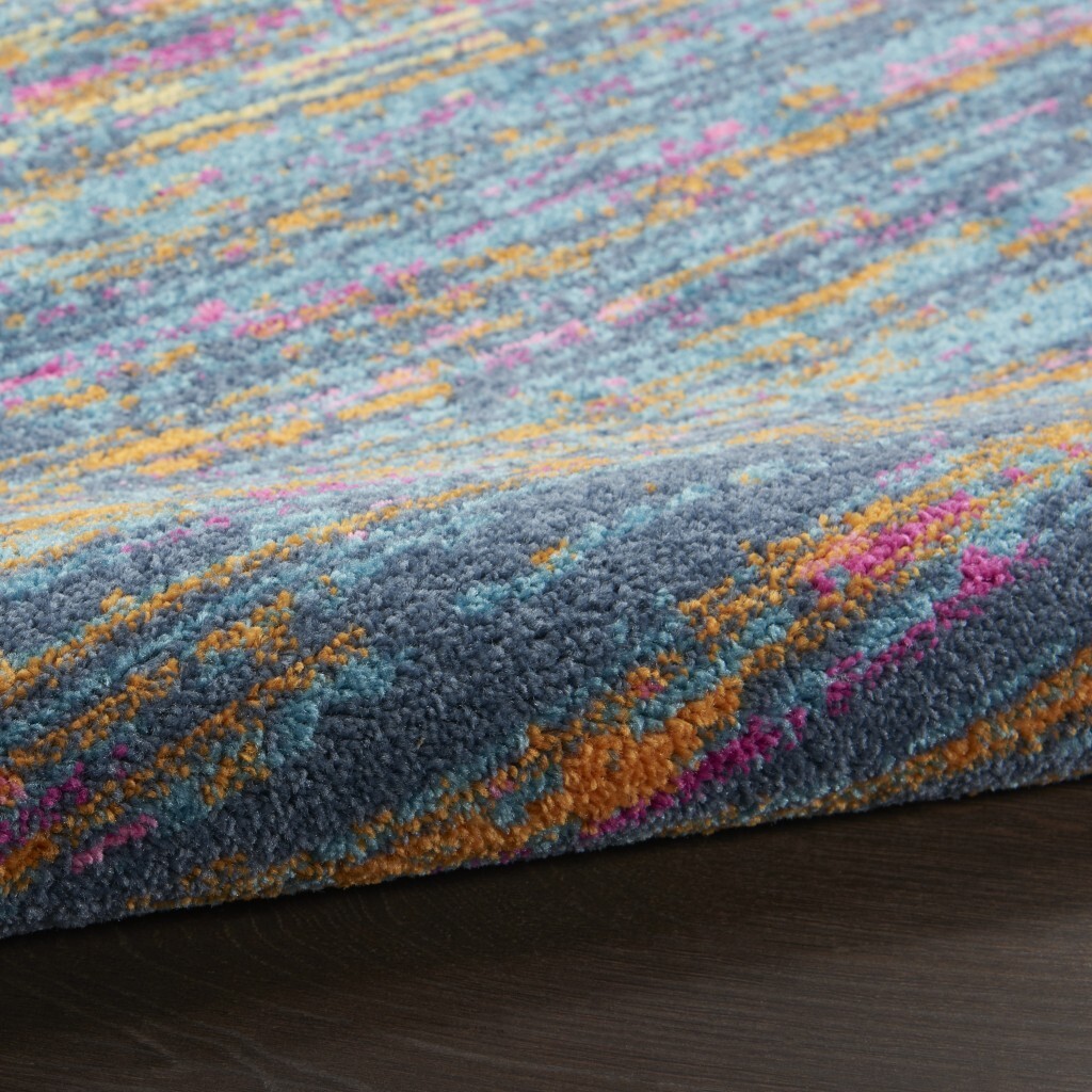 8' Round Blue Distressed Striations Area Rug