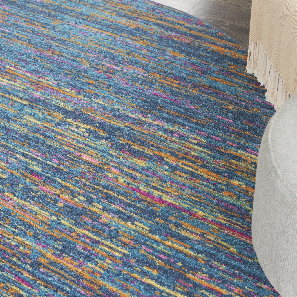 8' Round Blue Distressed Striations Area Rug