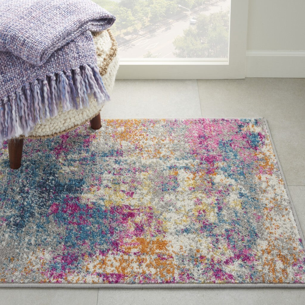 2' X 3' Ivory And Multi Abstract Scatter Rug