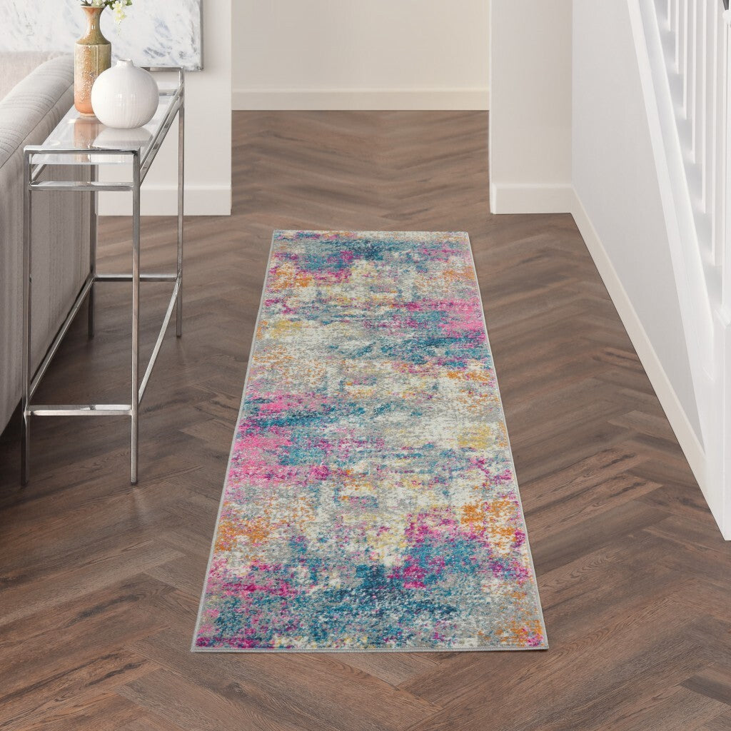 2' X 6' Ivory And Multi Abstract Runner Rug