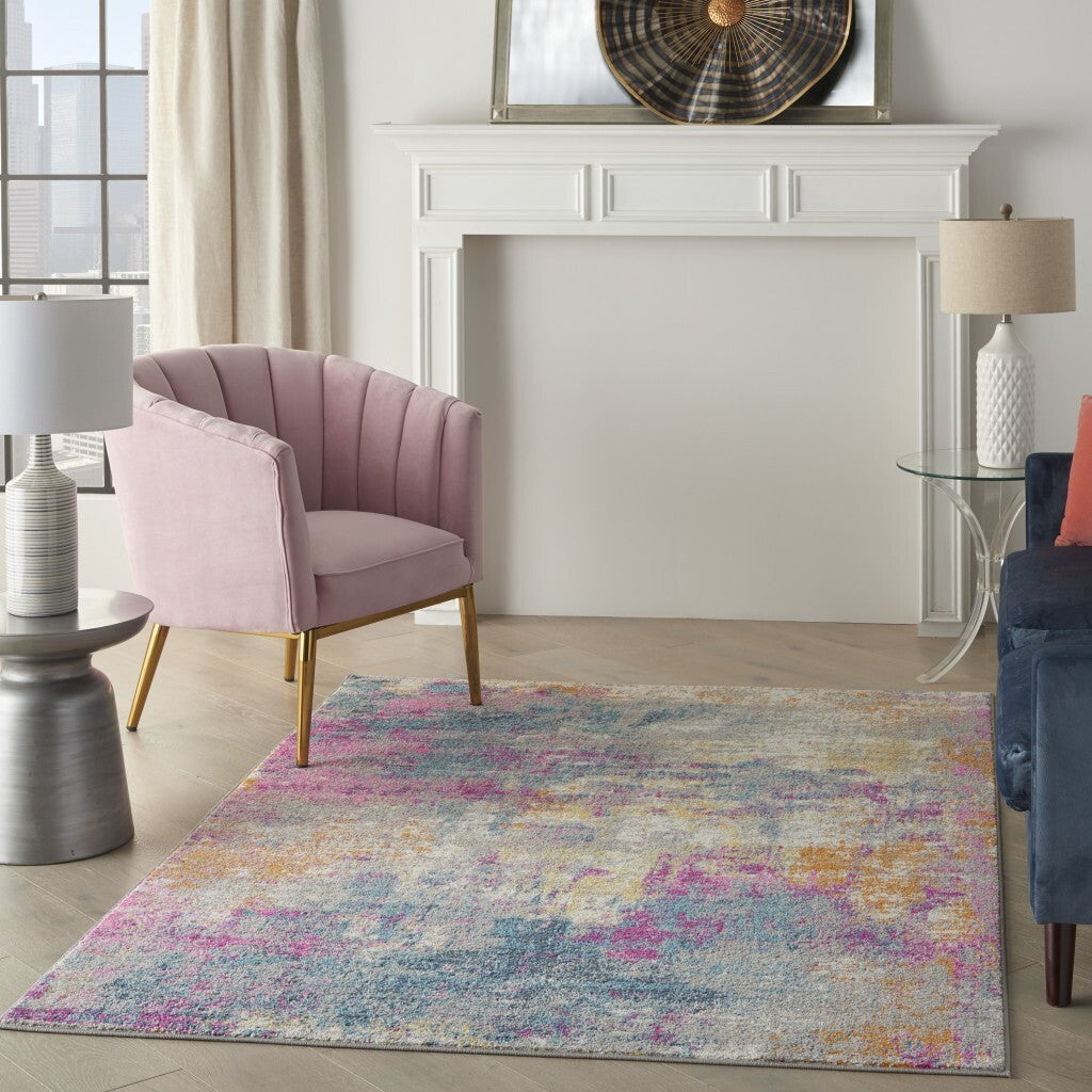 4' X 6' Ivory And Multi Abstract Area Rug