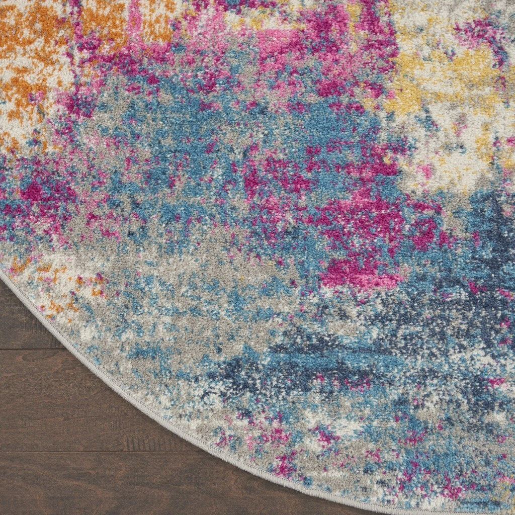 4' Round Ivory And Multi Abstract Area Rug