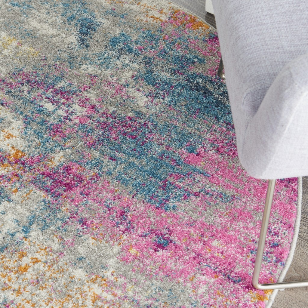 4' Round Ivory And Multi Abstract Area Rug