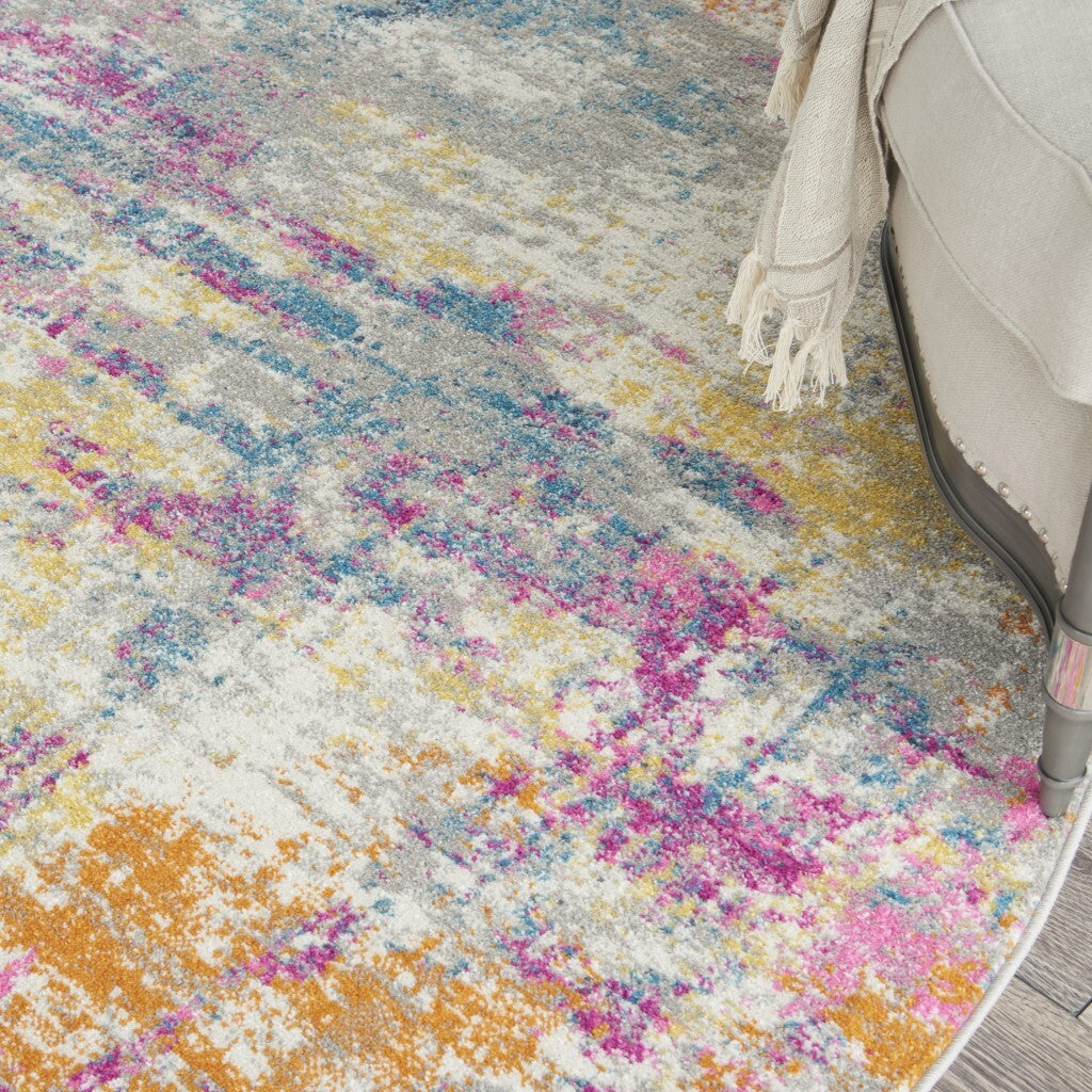 8' Round Ivory And Multi Abstract Area Rug