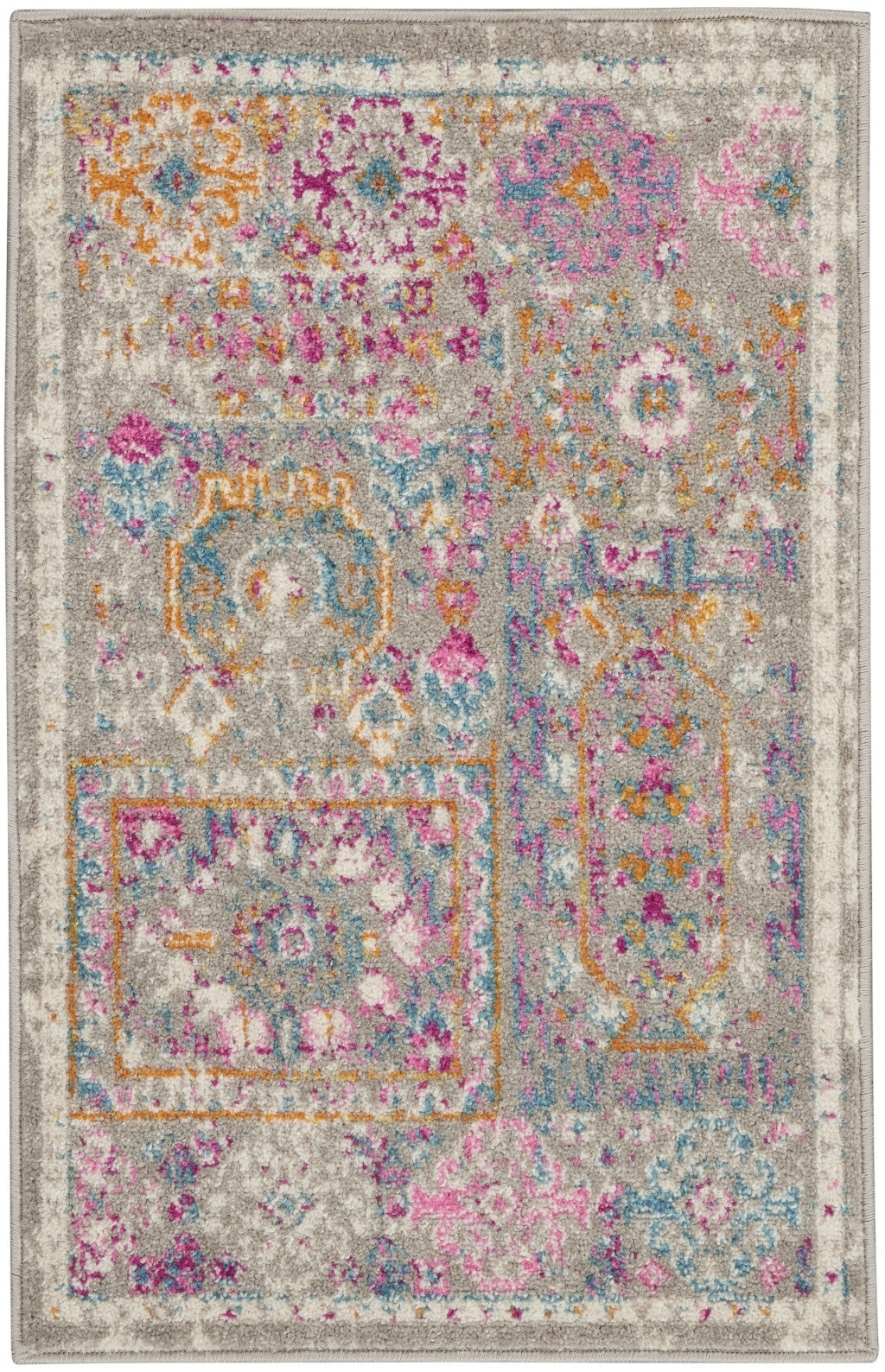 2' X 3' Gray Distressed Ornamental Scatter Rug