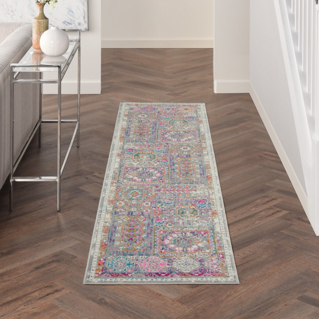 2' X 6' Gray Distressed Ornamental Runner Rug