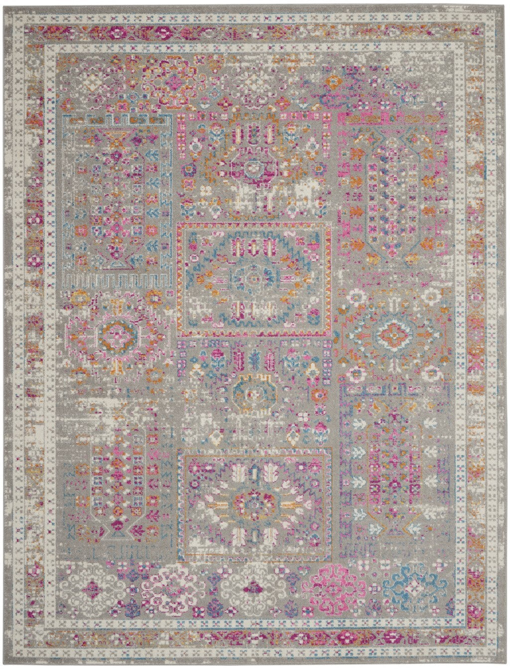 8' X 10' Gray Distressed Ornamental Area Rug