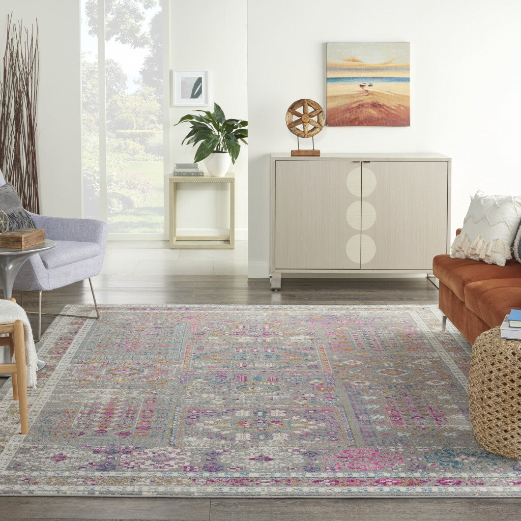8' X 10' Gray Distressed Ornamental Area Rug