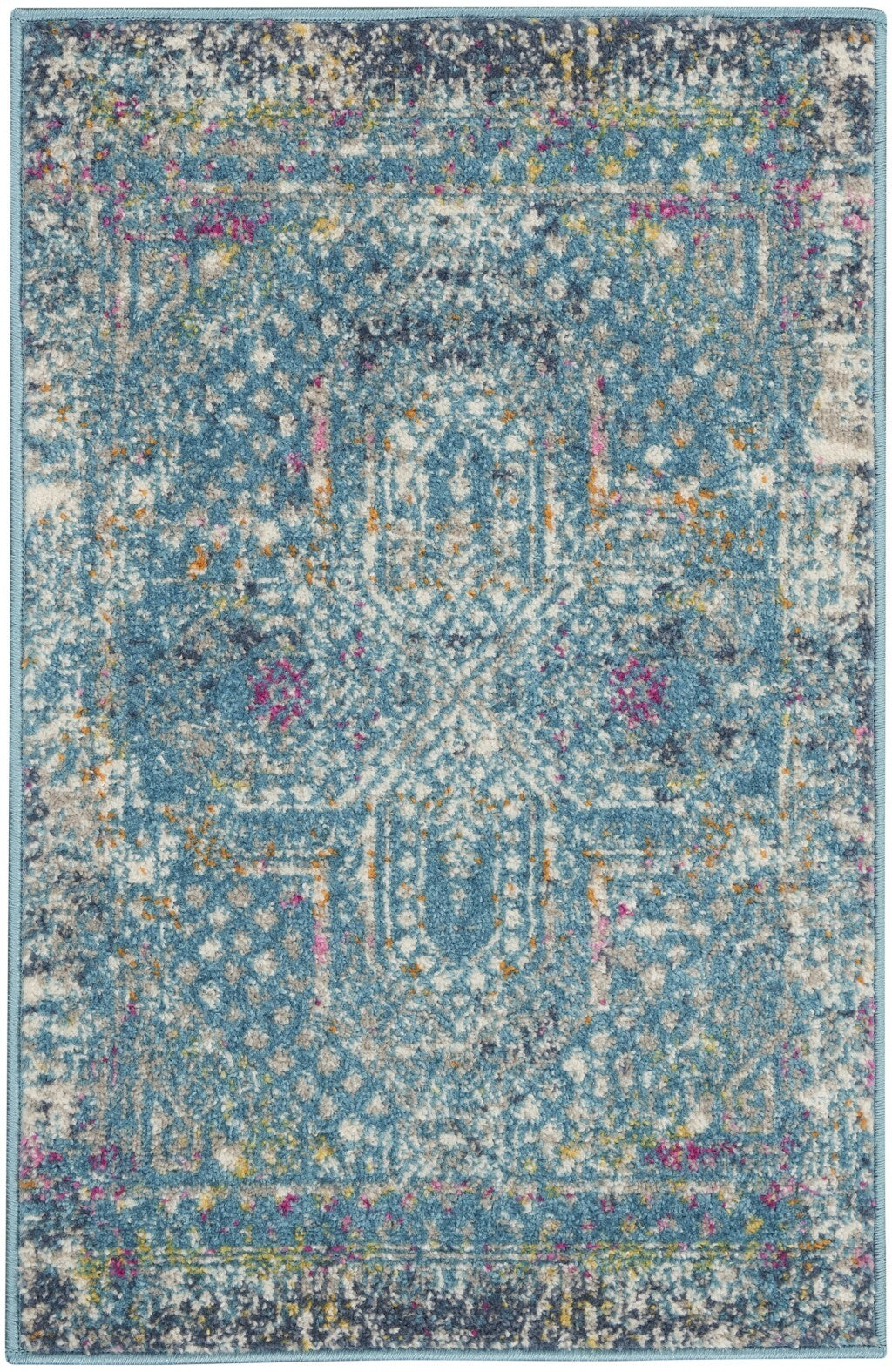2' X 3' Blue Distressed Medallion Scatter Rug
