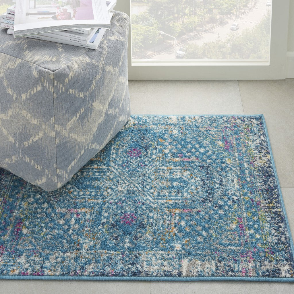 2' X 3' Blue Distressed Medallion Scatter Rug