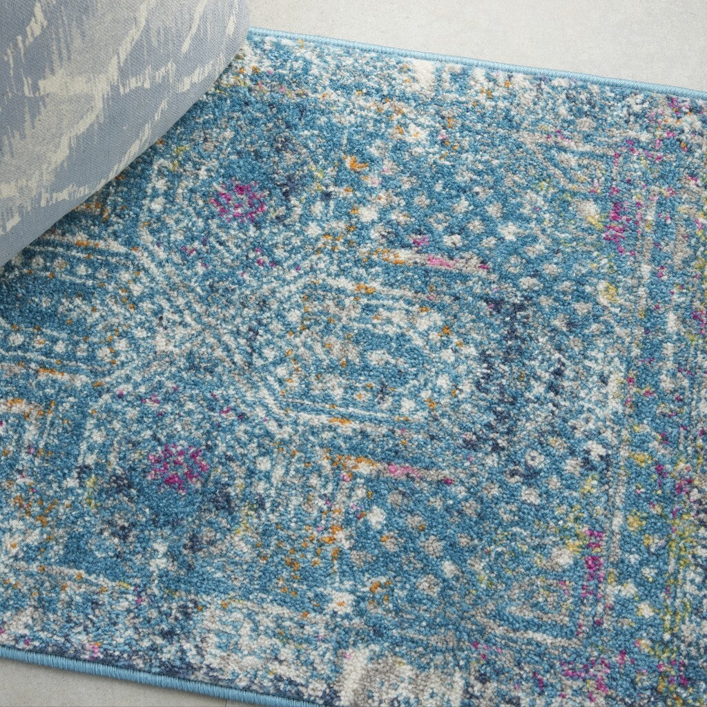 2' X 3' Blue Distressed Medallion Scatter Rug