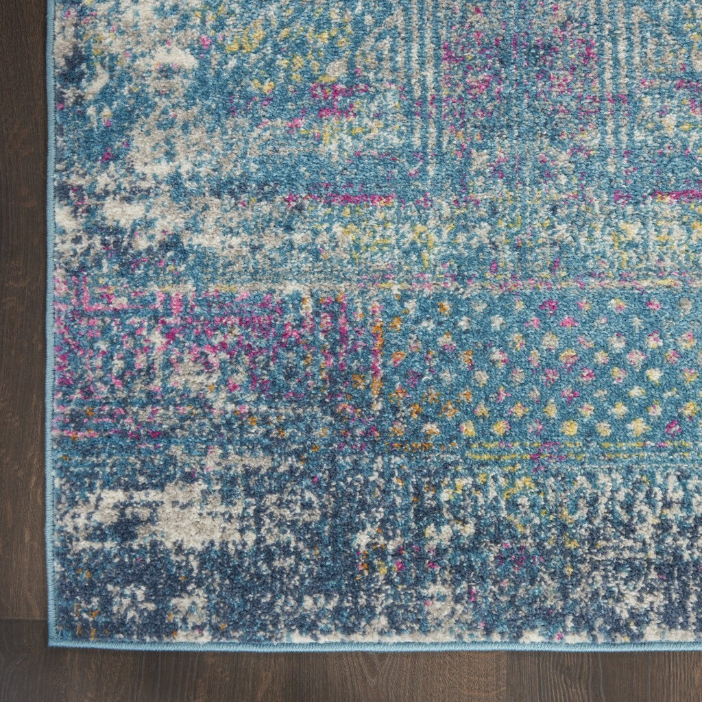2' X 10' Blue Distressed Medallion Runner Rug