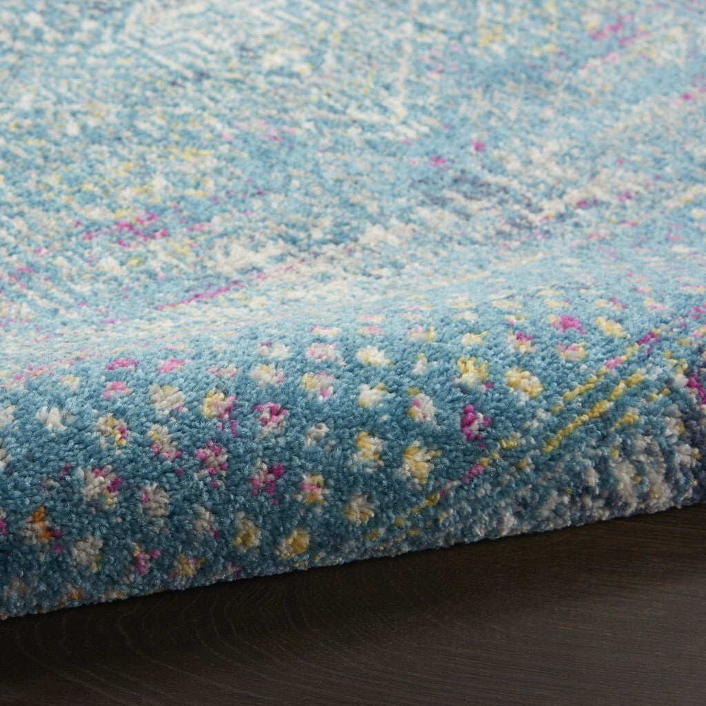 2' X 10' Blue Distressed Medallion Runner Rug