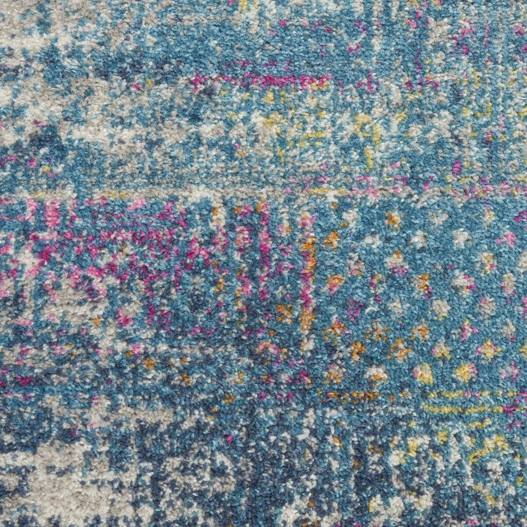2' X 10' Blue Distressed Medallion Runner Rug