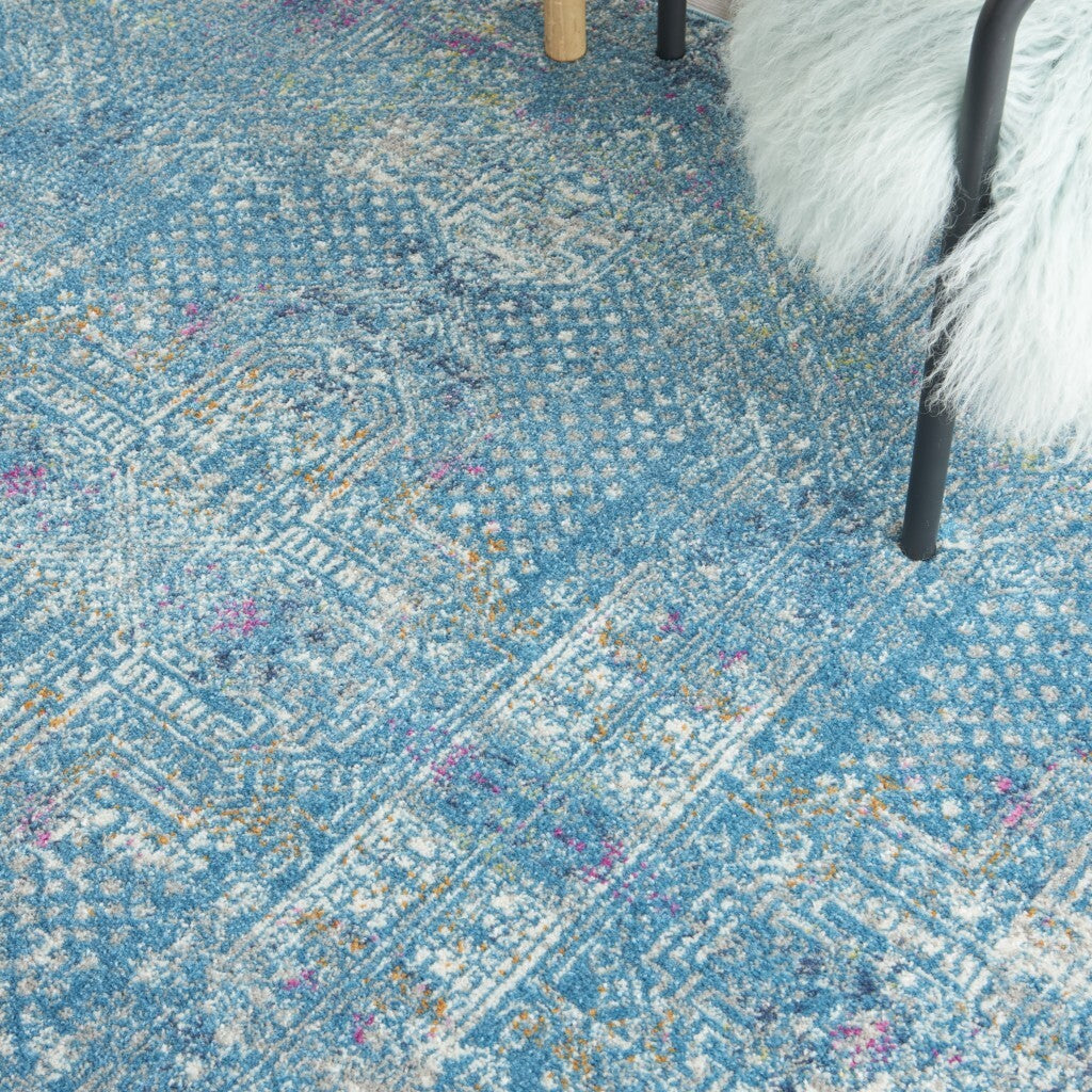 4' Round Blue Distressed Medallion Area Rug