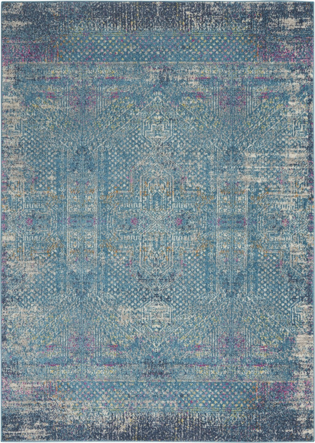 5' X 7' Blue Distressed Medallion Area Rug