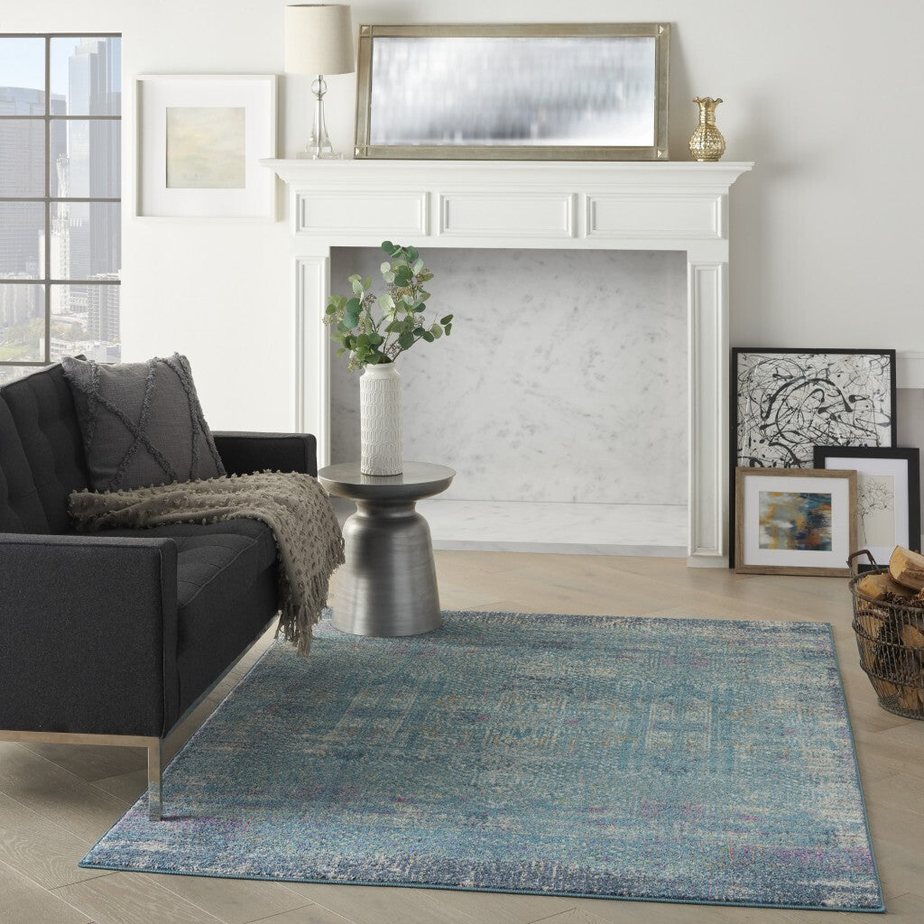 5' X 7' Blue Distressed Medallion Area Rug