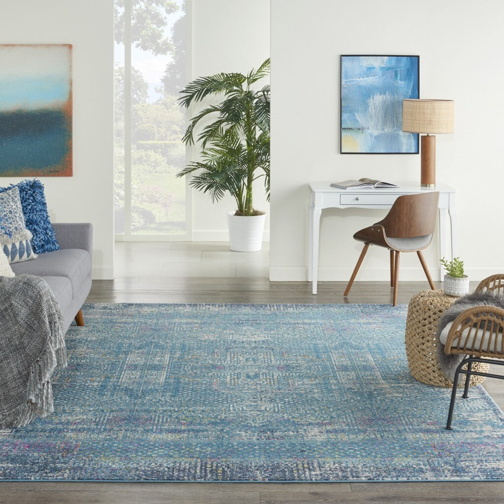 7' X 10' Blue Distressed Medallion Area Rug