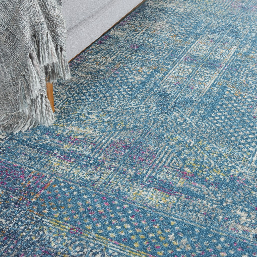 7' X 10' Blue Distressed Medallion Area Rug