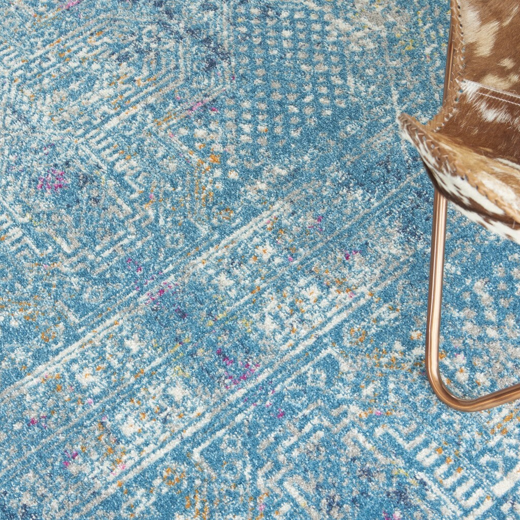 8' Round Blue Distressed Medallion Area Rug