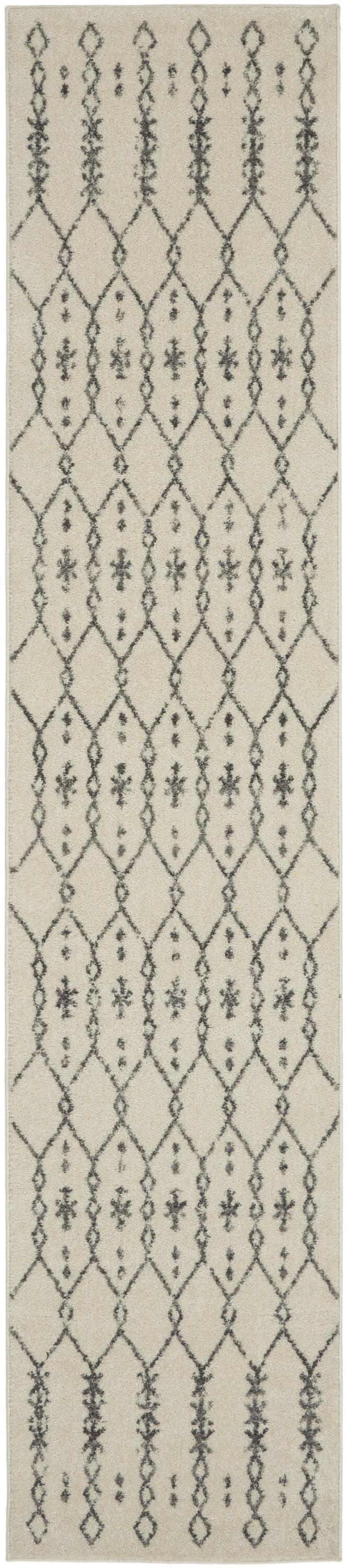 2' X 10' Ivory And Gray Geometric Runner Rug