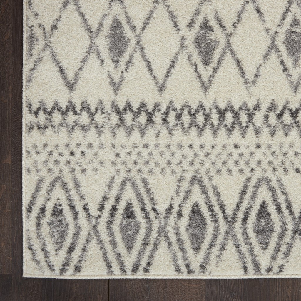 2' X 10' Ivory And Gray Berber Pattern Runner Rug
