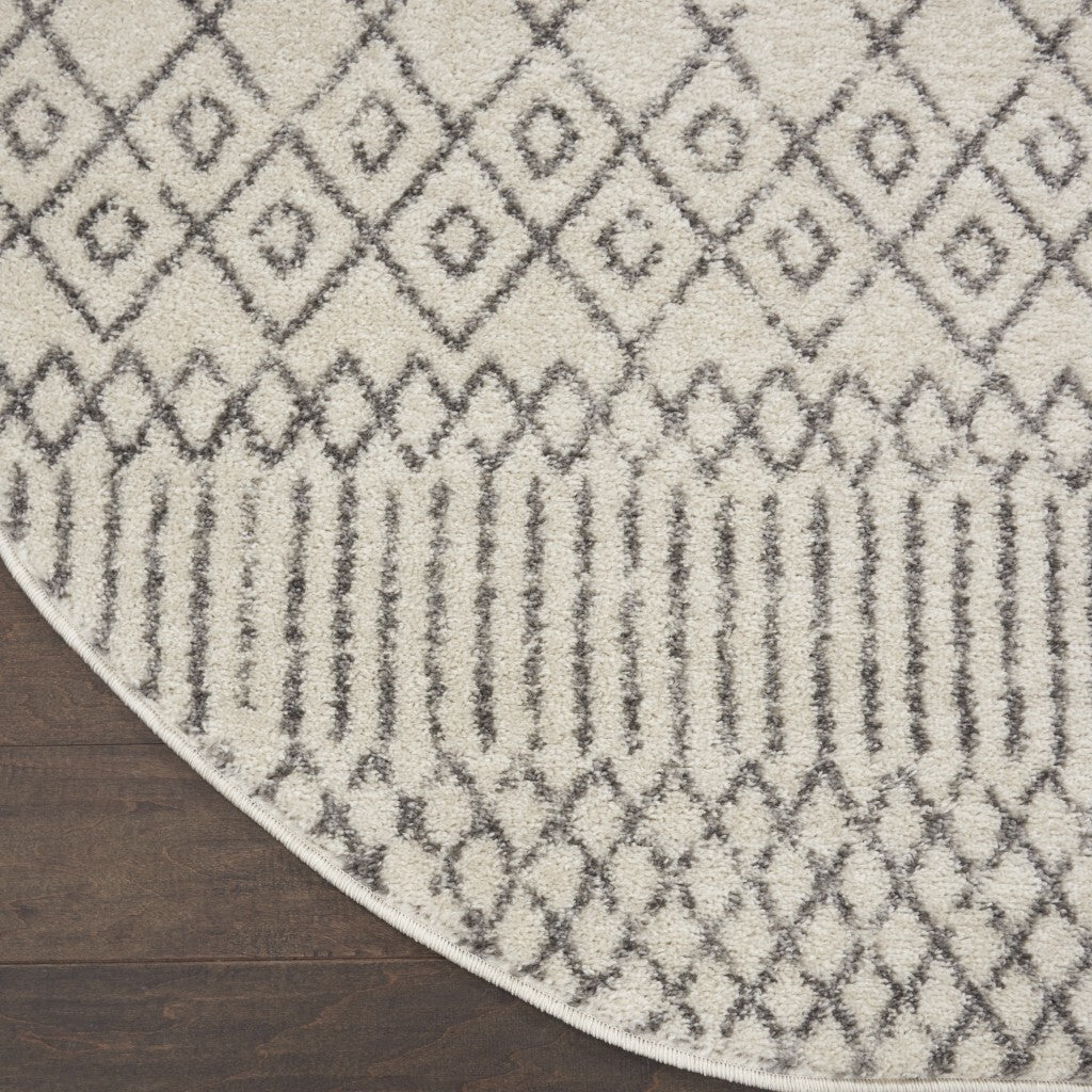 4' Round Ivory And Gray Geometric Area Rug