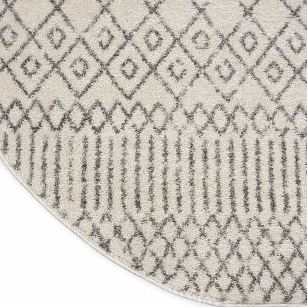 4' Round Ivory And Gray Geometric Area Rug