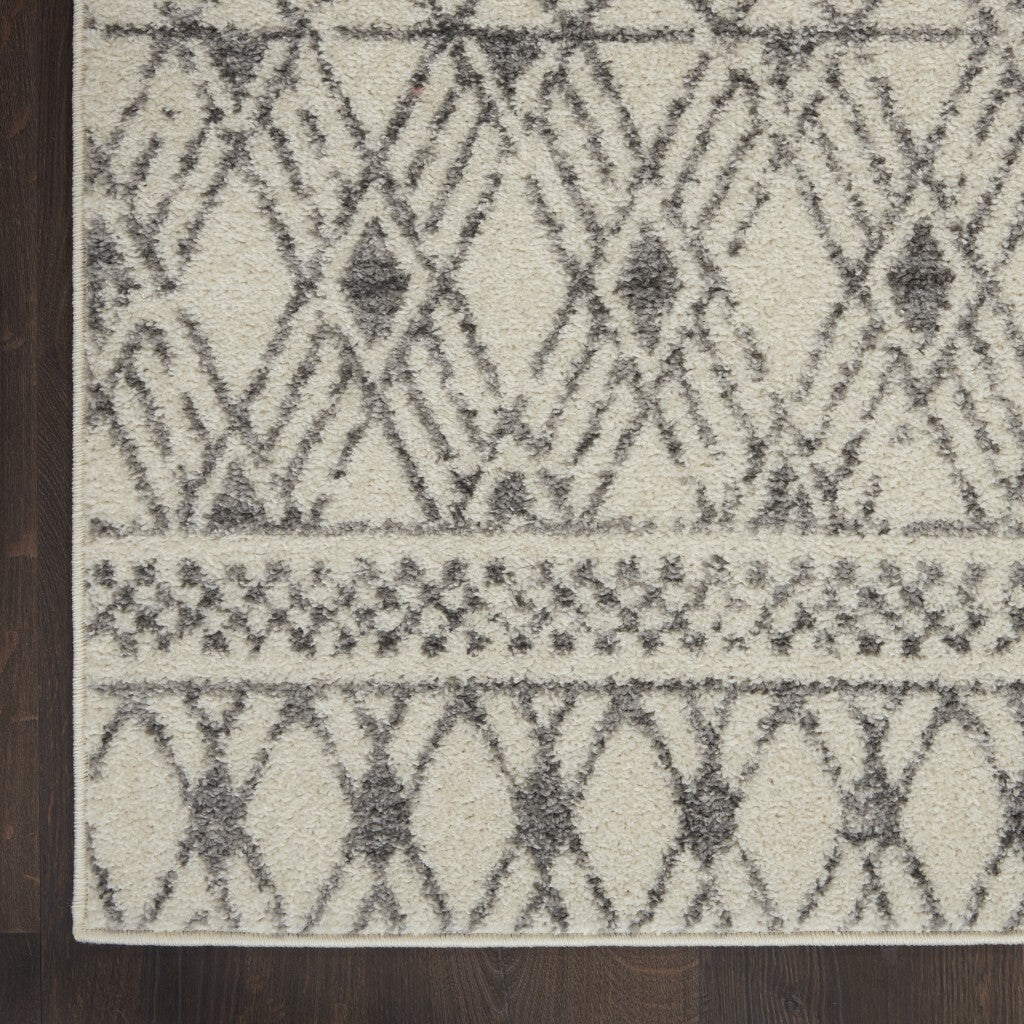2' X 10' Ivory And Gray Geometric Runner Rug