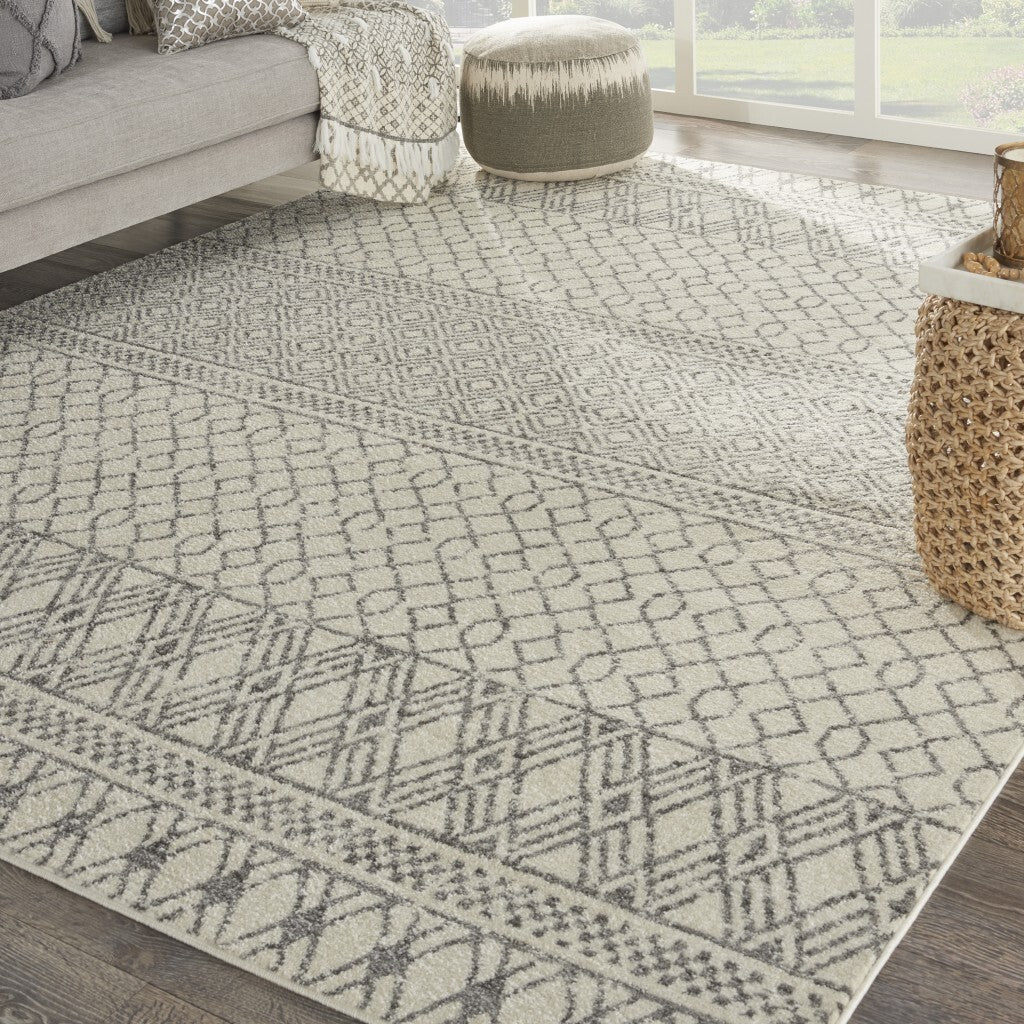 8' X 10' Ivory And Gray Geometric Area Rug