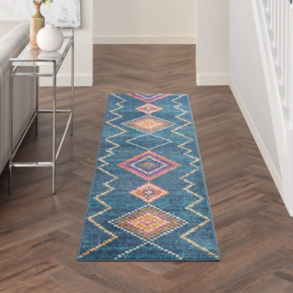 2' X 8' Navy Blue Berber Pattern Runner Rug