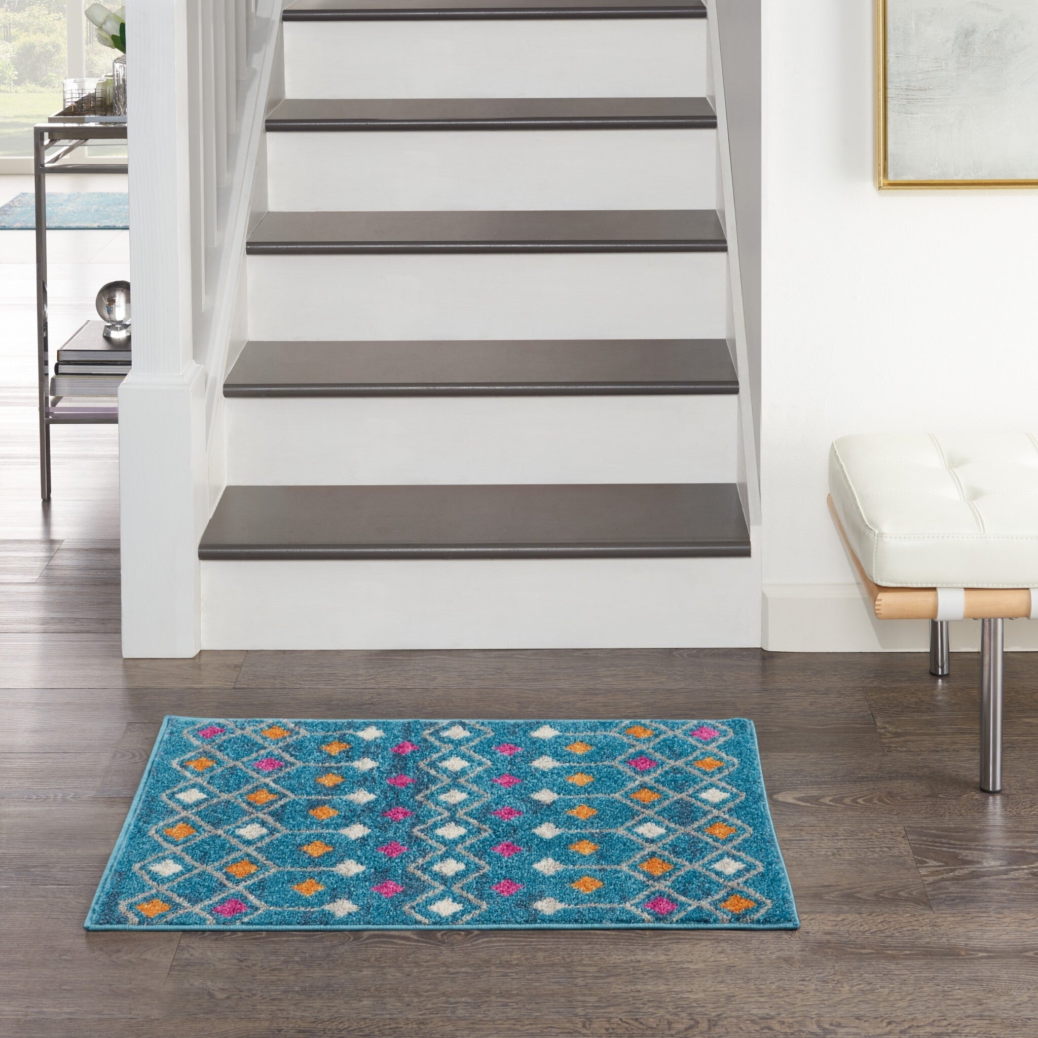 2' X 3' Blue Jewels Geometric Scatter Rug