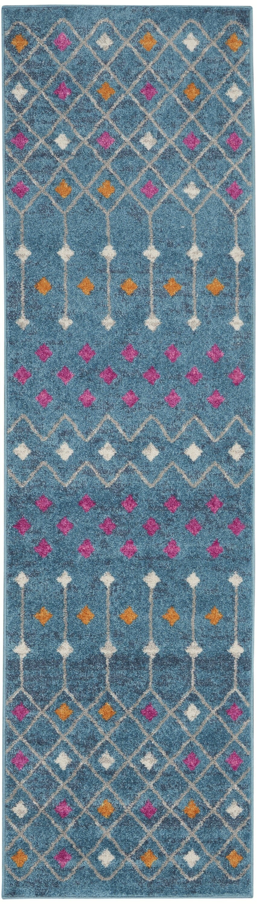 2' X 8' Blue Jewels Geometric Runner Rug