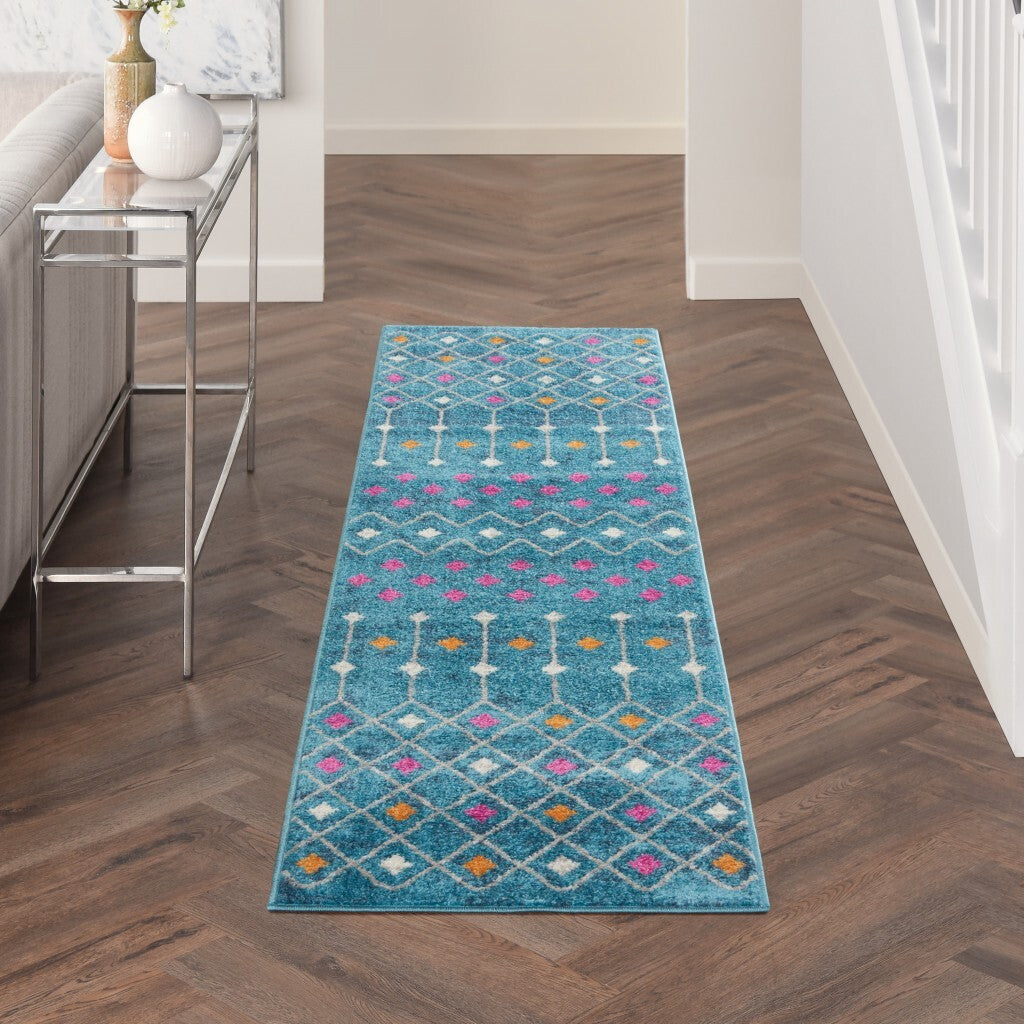 2' X 8' Blue Jewels Geometric Runner Rug