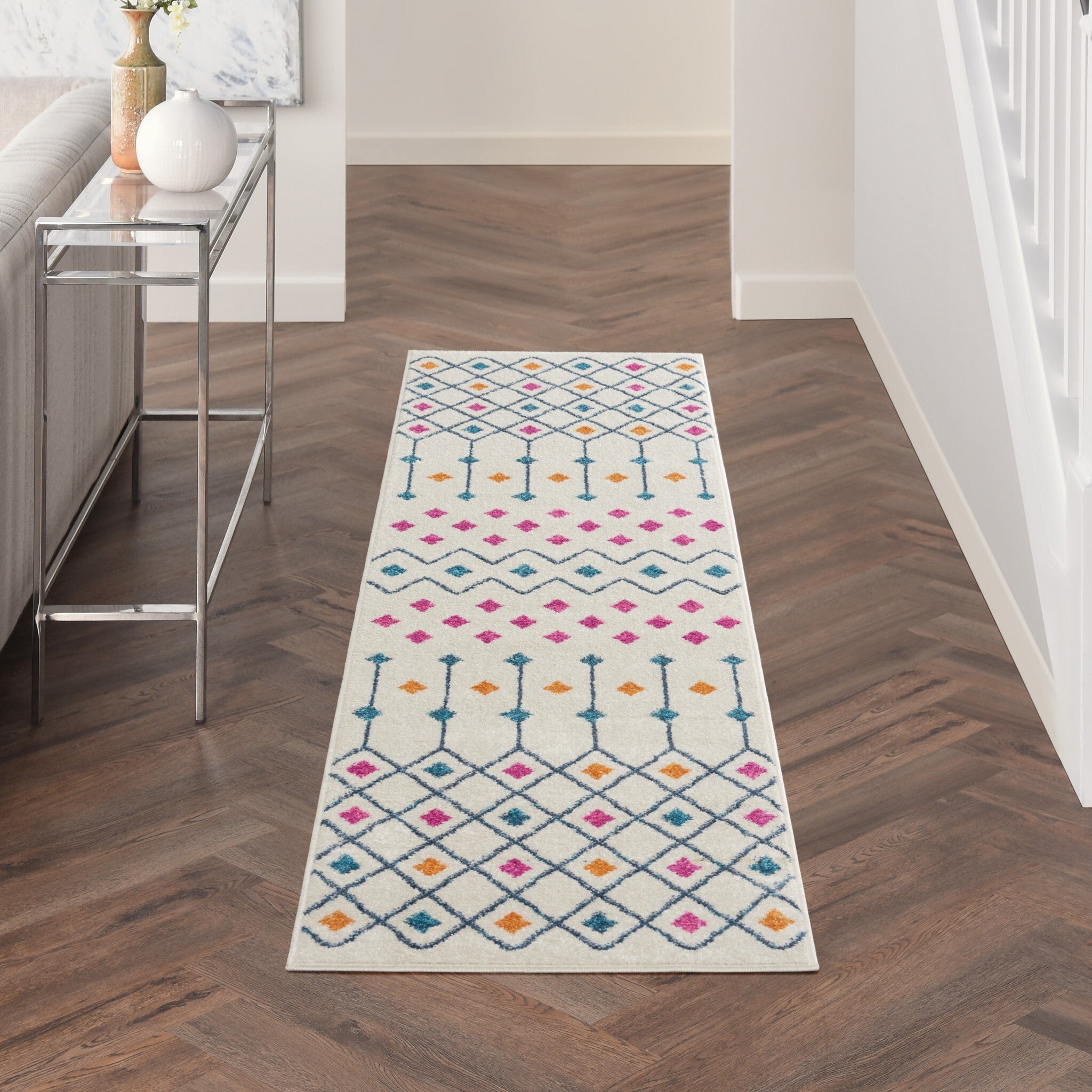 2' X 8' Ivory Jewels Geometric Runner Rug