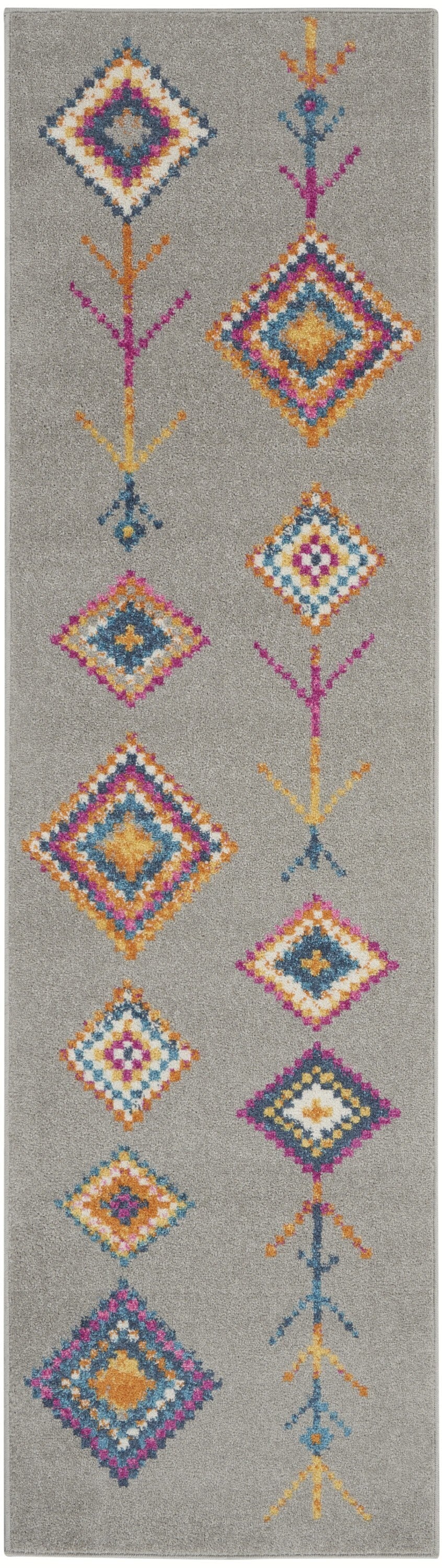 2' X 8' Gray And Multicolor Geometric Runner Rug