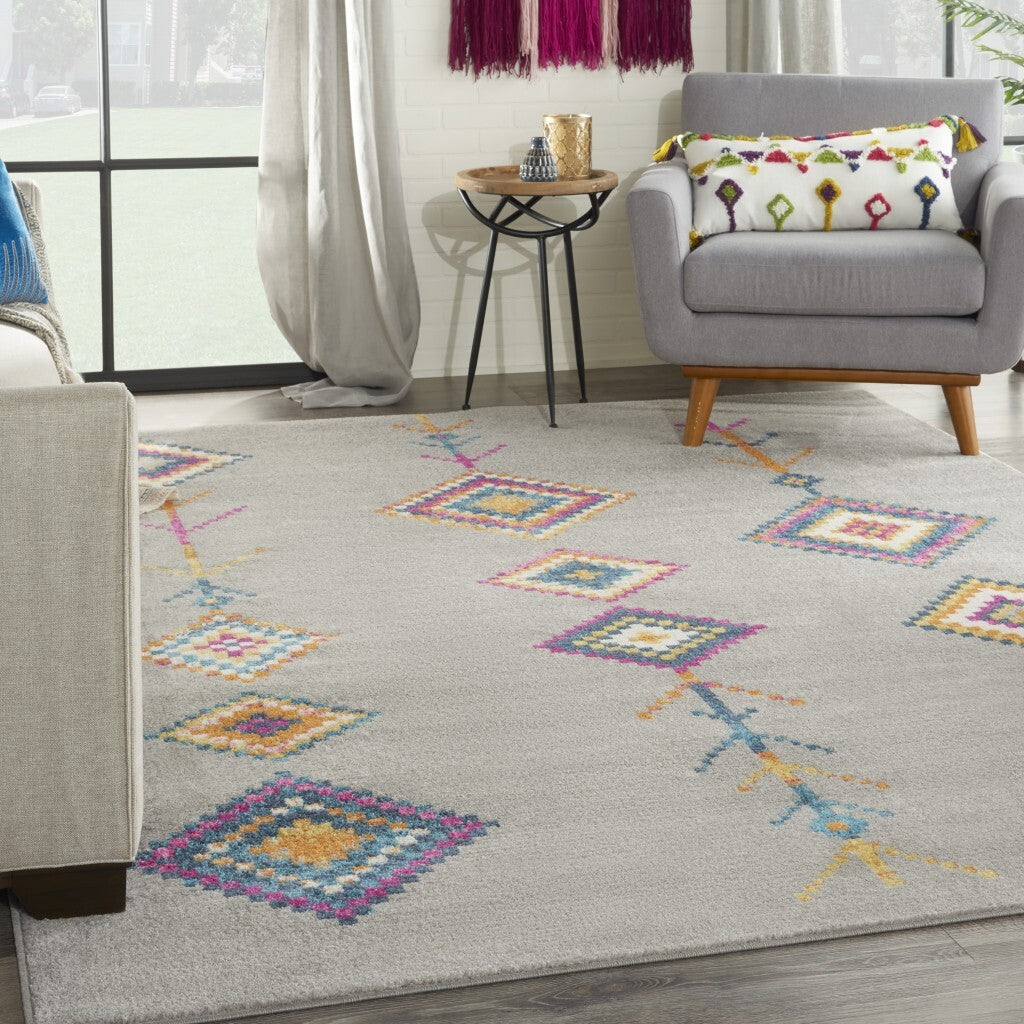 7' X 10' Gray And Multicolor Geometric Area Rug