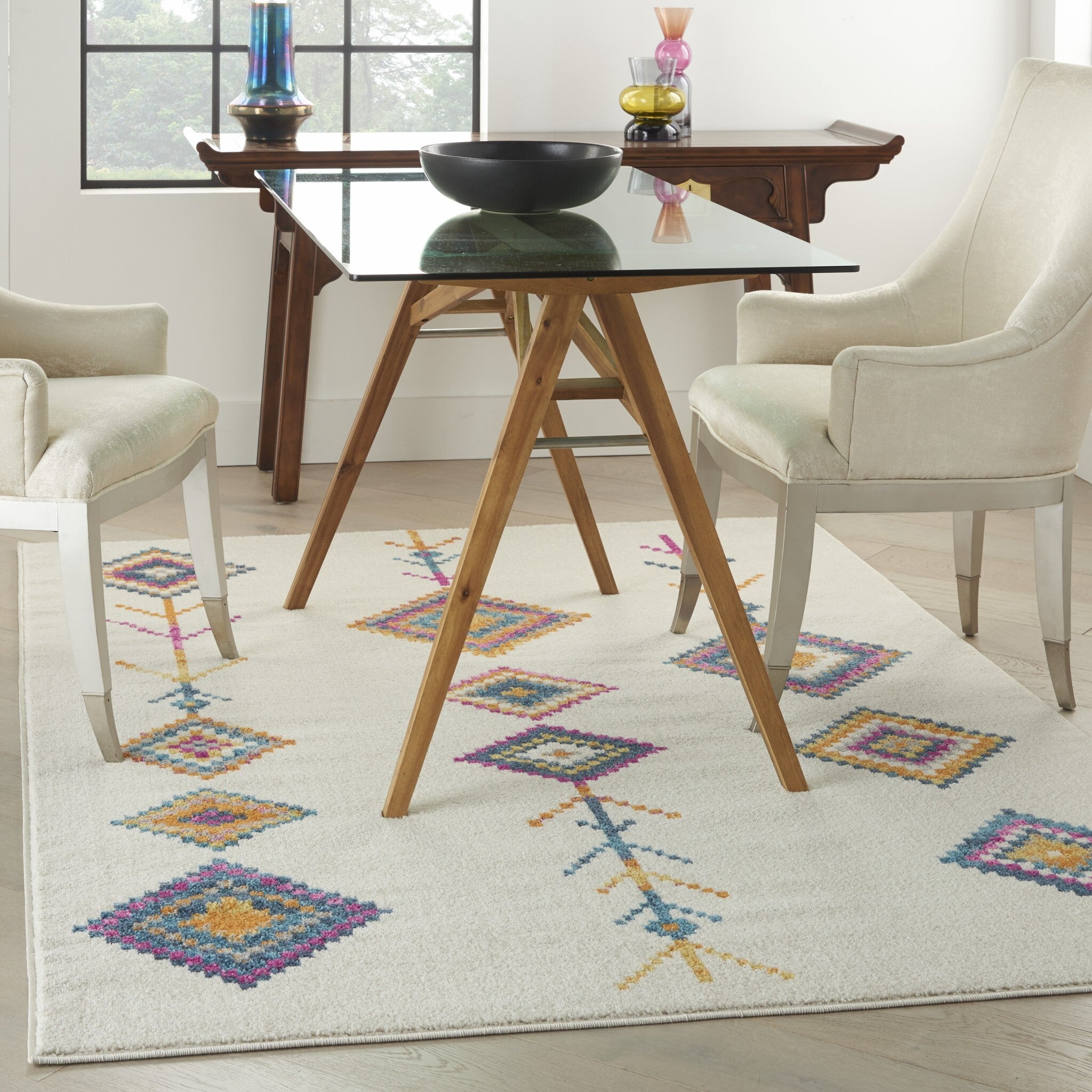 5' X 7' Ivory Boho Jewels Geometric Area Rug